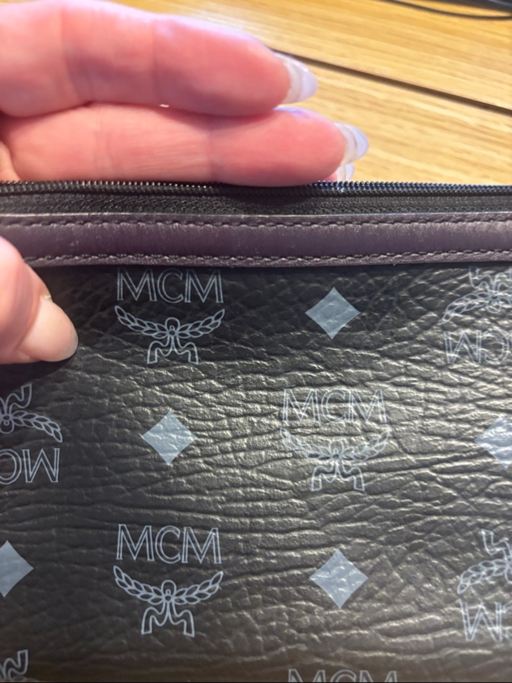 MCM Black and Dark Brown Monogram Wristlet Clutch - Picture 8 of 14
